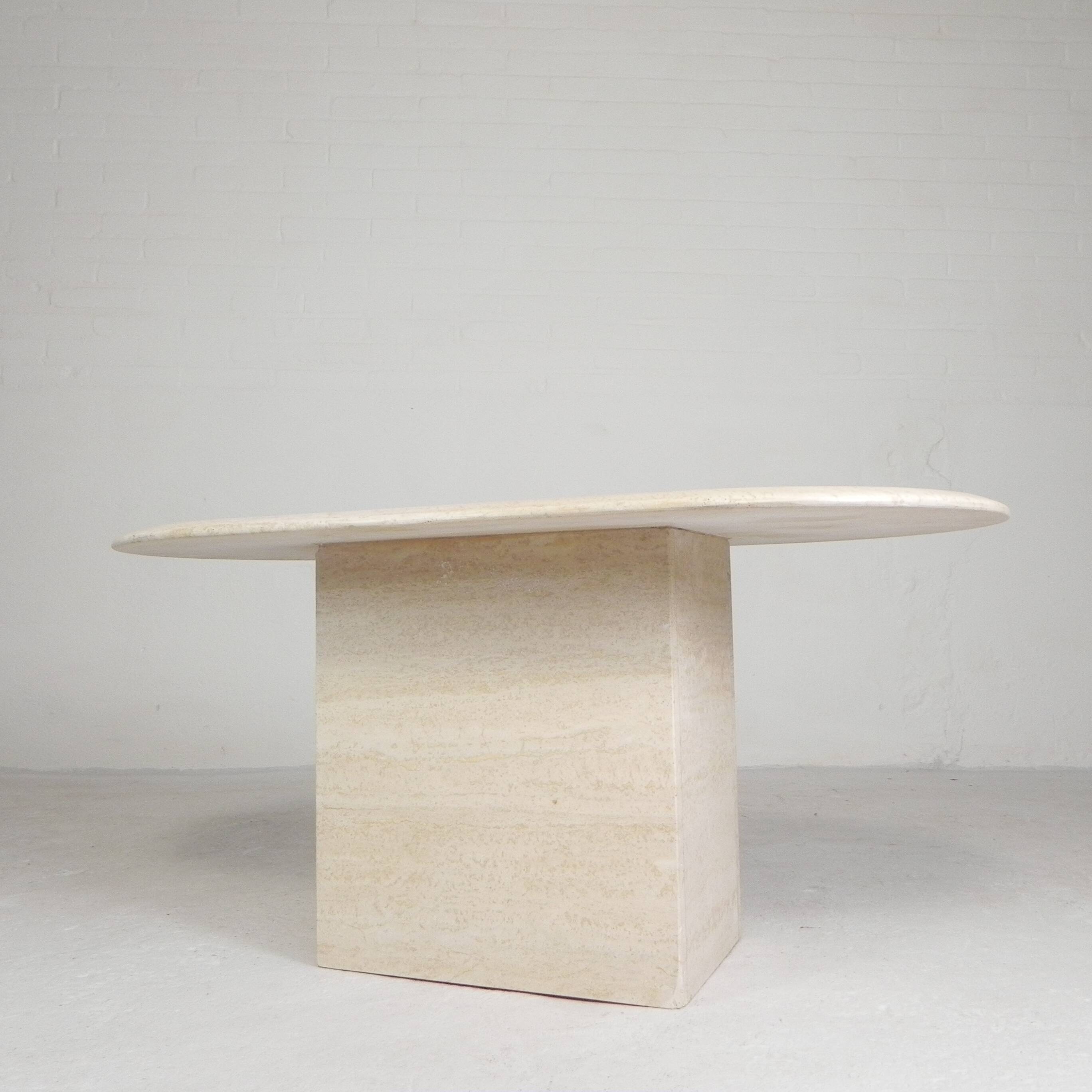 Mid-Century travertine coffee table with an oval top, 1970s.