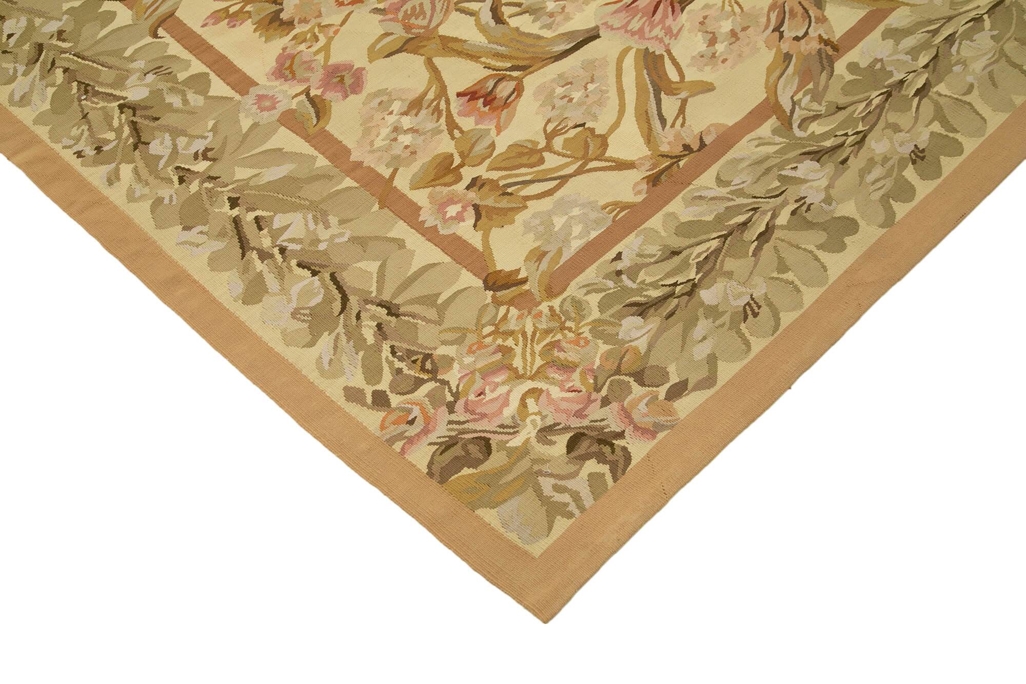Handmade European Vintage Aubusson Kilim 268 cm x 366 cm