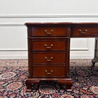 Classic English partner desk green leather