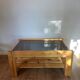 Vintage coffee table in pine and smoked glass