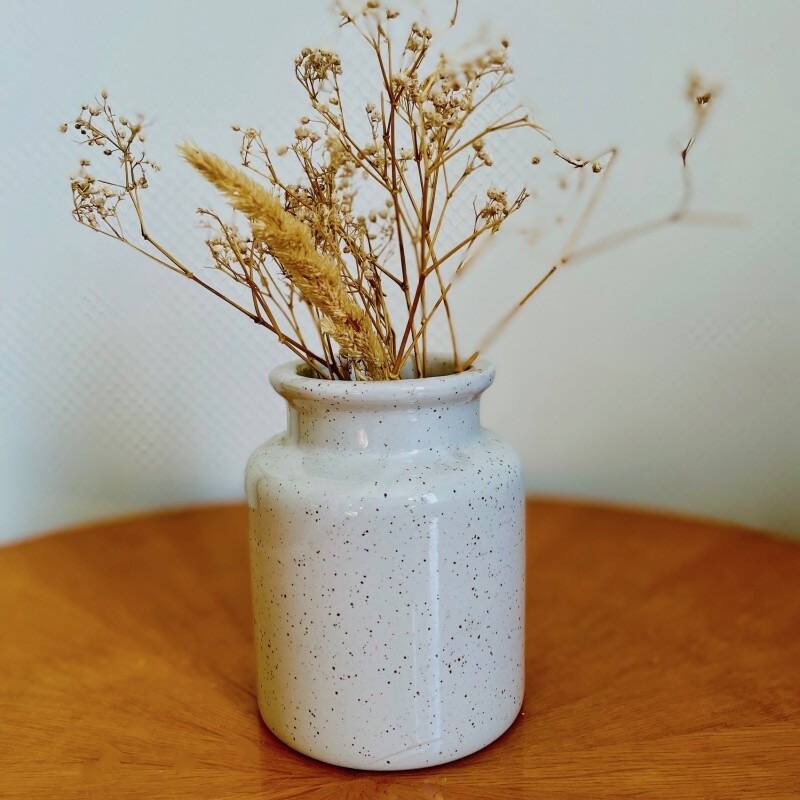 Pot en grès blanc moucheté vintage