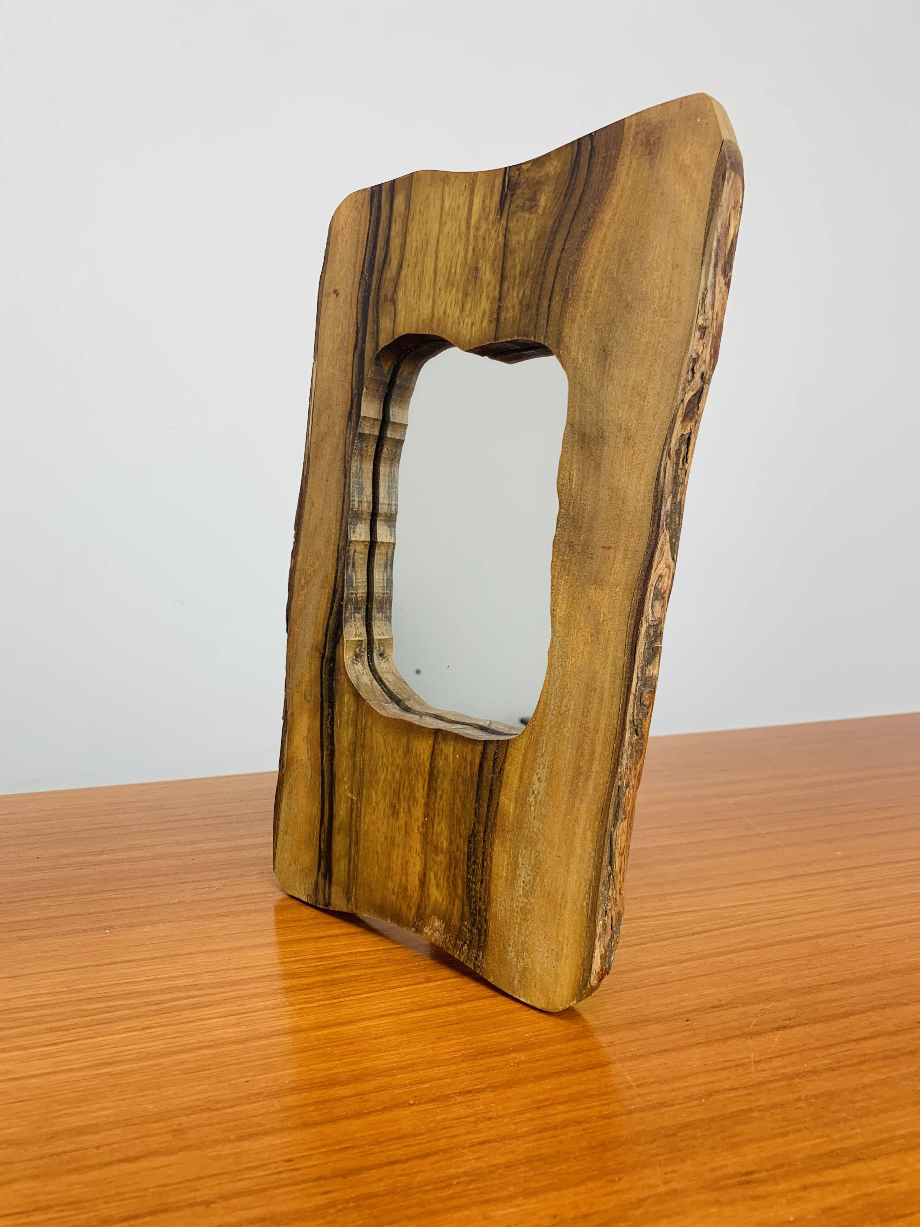 Miroir brutaliste bois d'olivier, vintage