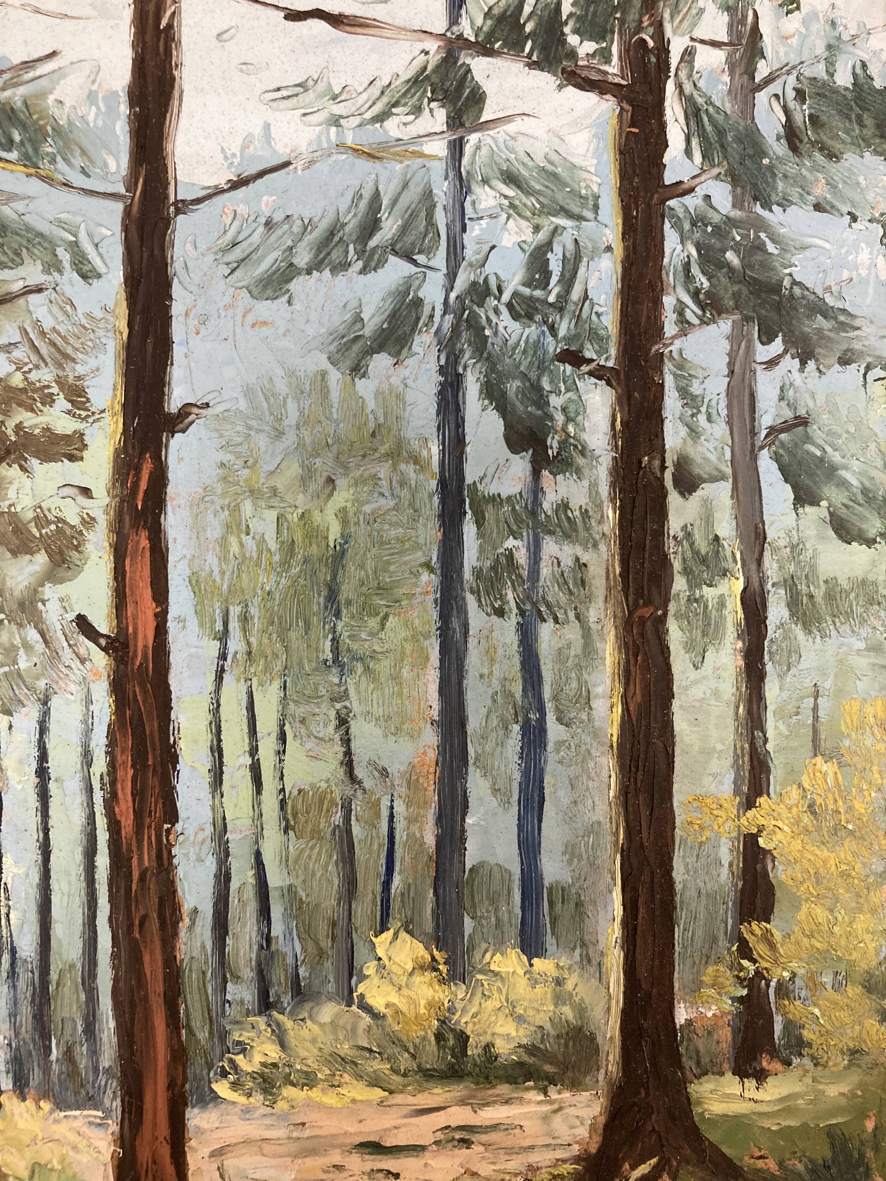 Oil on vintage wooded landscape panel