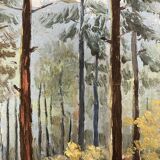 Oil on vintage wooded landscape panel