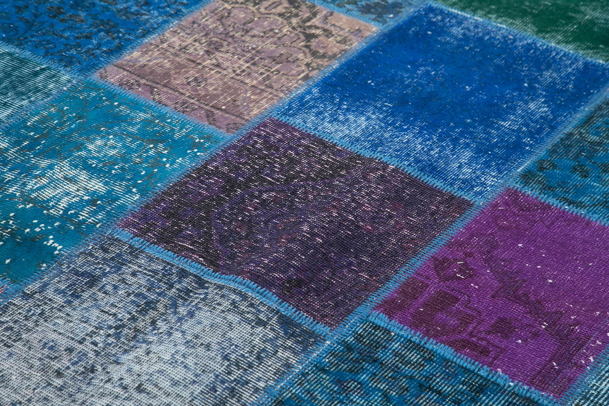 Handwoven anatolian contemporary 204 cm x 300 cm blue patchwork carpet