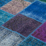 Handwoven anatolian contemporary 204 cm x 300 cm blue patchwork carpet