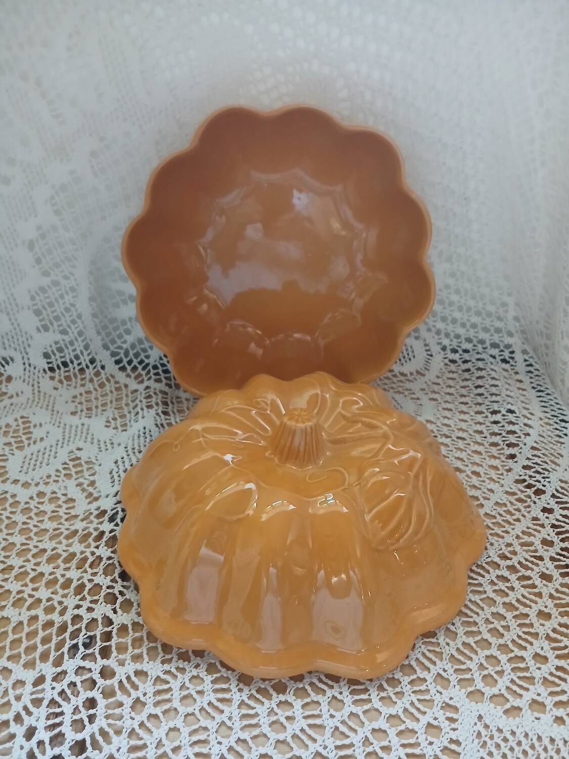 Antique pumpkin slip tureen