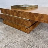 RocheBobois coffee bar table in elm burl and brass, 1970s