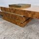Table basse bar  en loupe d'orme et laiton par Roche Bobois, 1970s