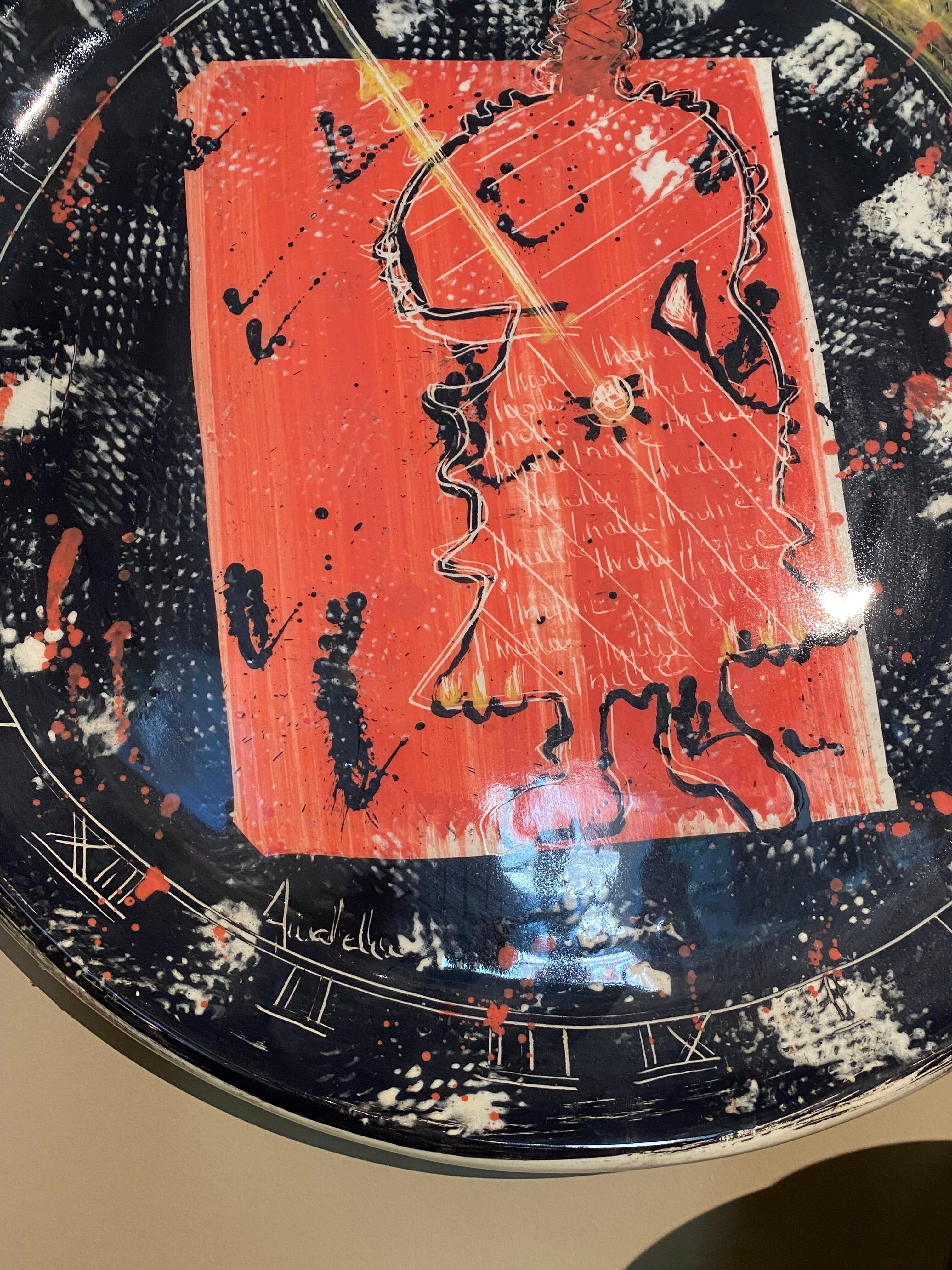 Assiette murale en céramique René Lembo 1990s