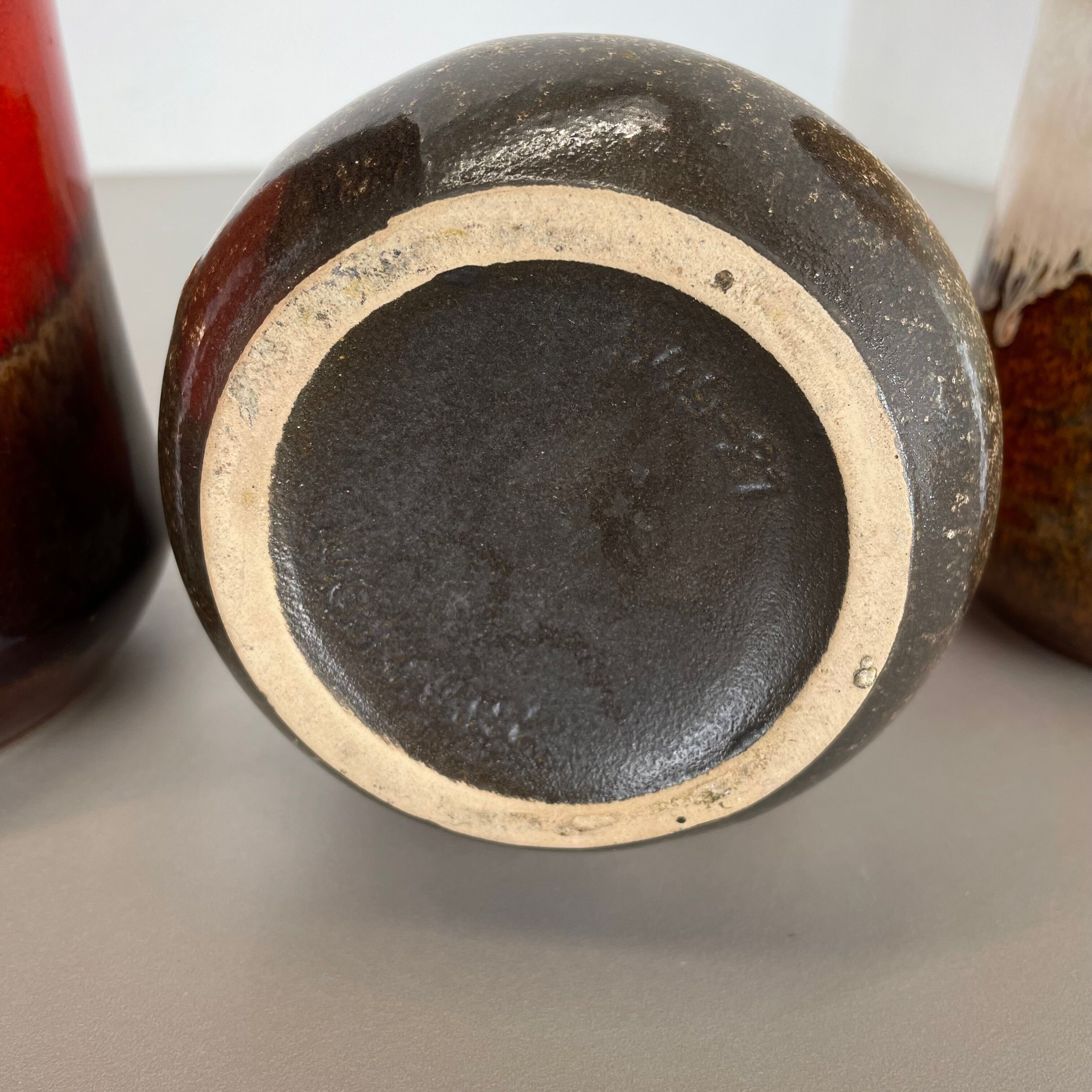 Set of three Vintage Pottery Fat Lava Vases Made by Scheurich, Germany, 1970s