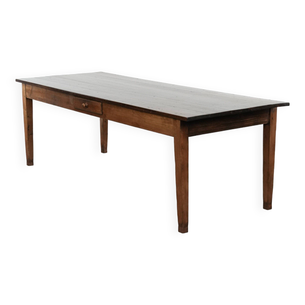 Authentique grande table à manger antique française XXL avec deux tiroirs