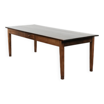 Authentic large French farmhouse antique XXL dining table with two drawers