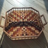 Large octagonal wooden marquetry platter