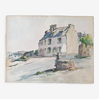 Aquarelle sur papier "Bouchemaine (Maine et Loire)" Signée en bas à droite André Duculty (1912-1990)