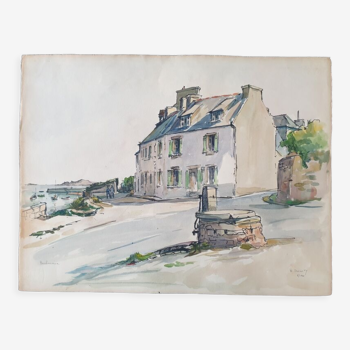 André Duculty (1912-1990) Watercolor on paper "Bouchemaine (Maine et Loire)" Signed lower right