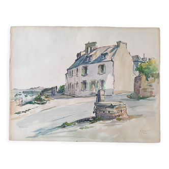 Aquarelle sur papier "Bouchemaine (Maine et Loire)" Signée en bas à droite André Duculty (1912-1990)