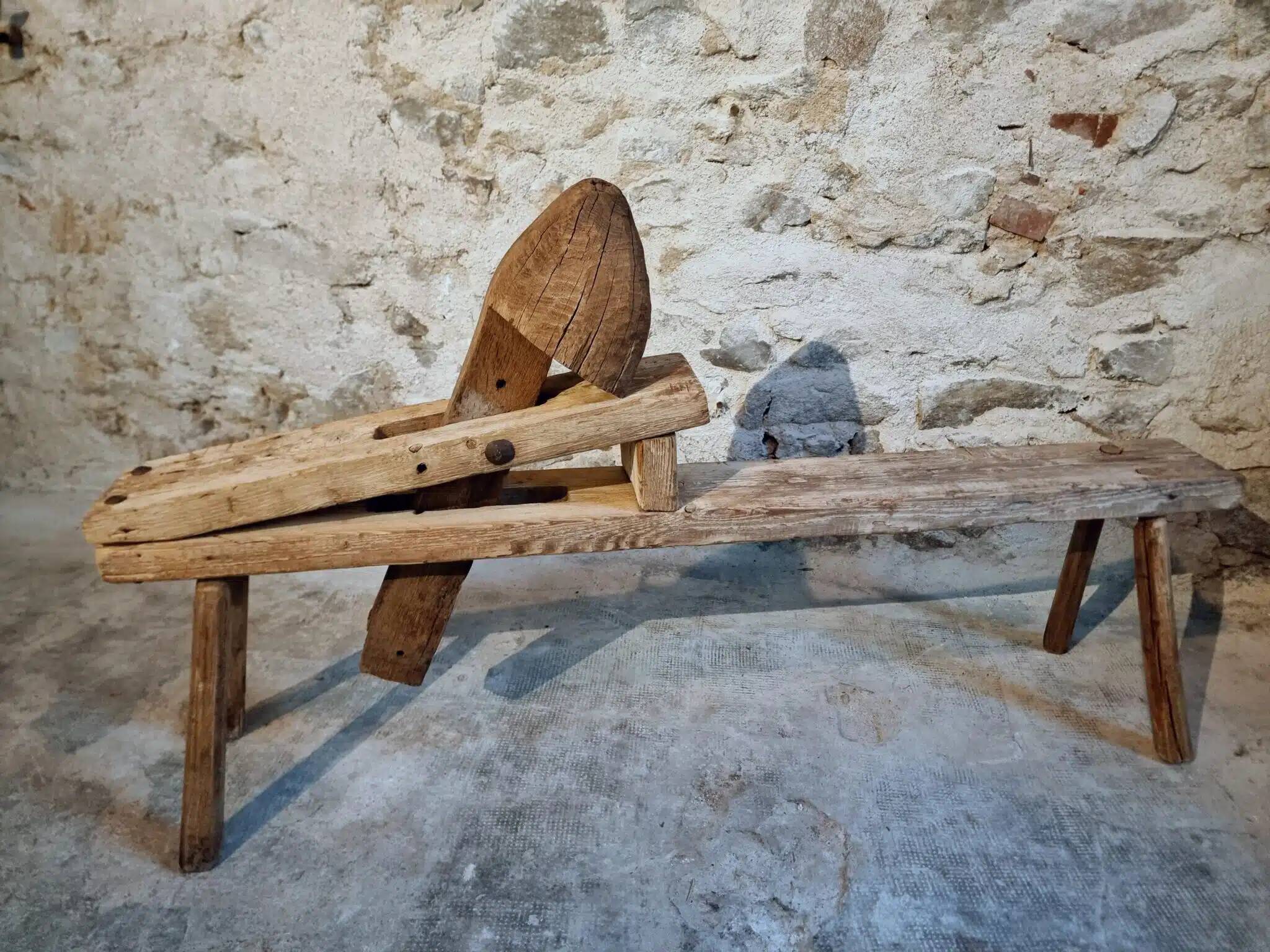 Antique French carpenter's easel – pine and oak carpenter's workbench – 19th century