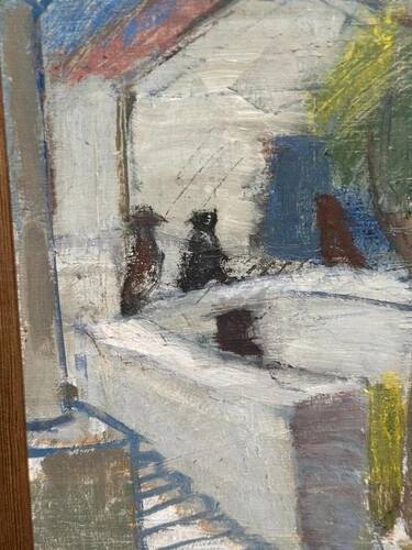 Mid-Century Oil on Canvas 'House with Two Trees' by Zage, Vintage & Framed