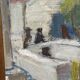 Mid-Century Oil on Canvas 'House with Two Trees' by Zage, Vintage & Framed