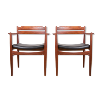 Pair of Danish armchairs in Teck and Skai by Poul Volther 1965.