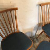 Set of 2 chairs with bars and a stool vintage compass feet 1960's