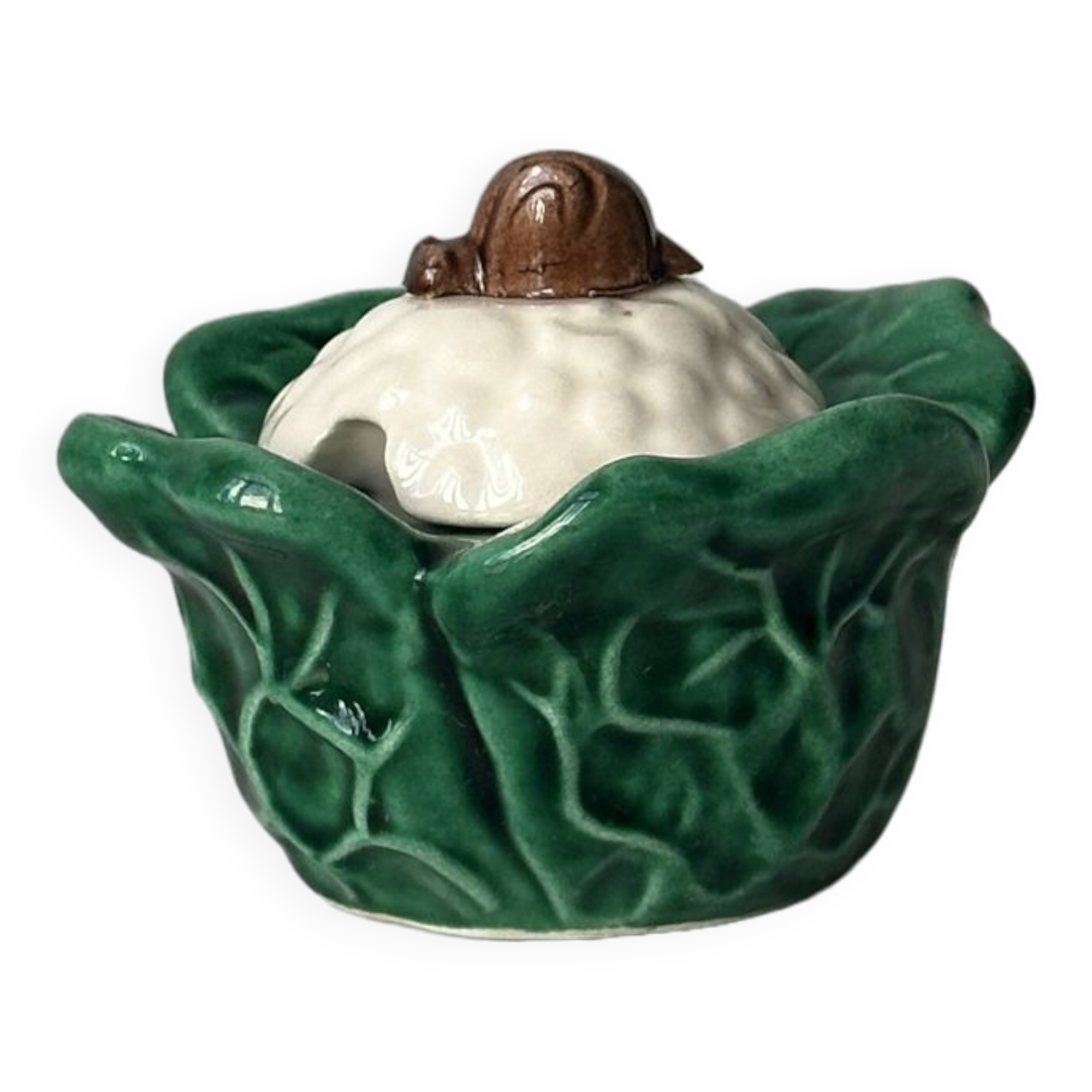 Small ceramic cabbage, sugar sauce boat.