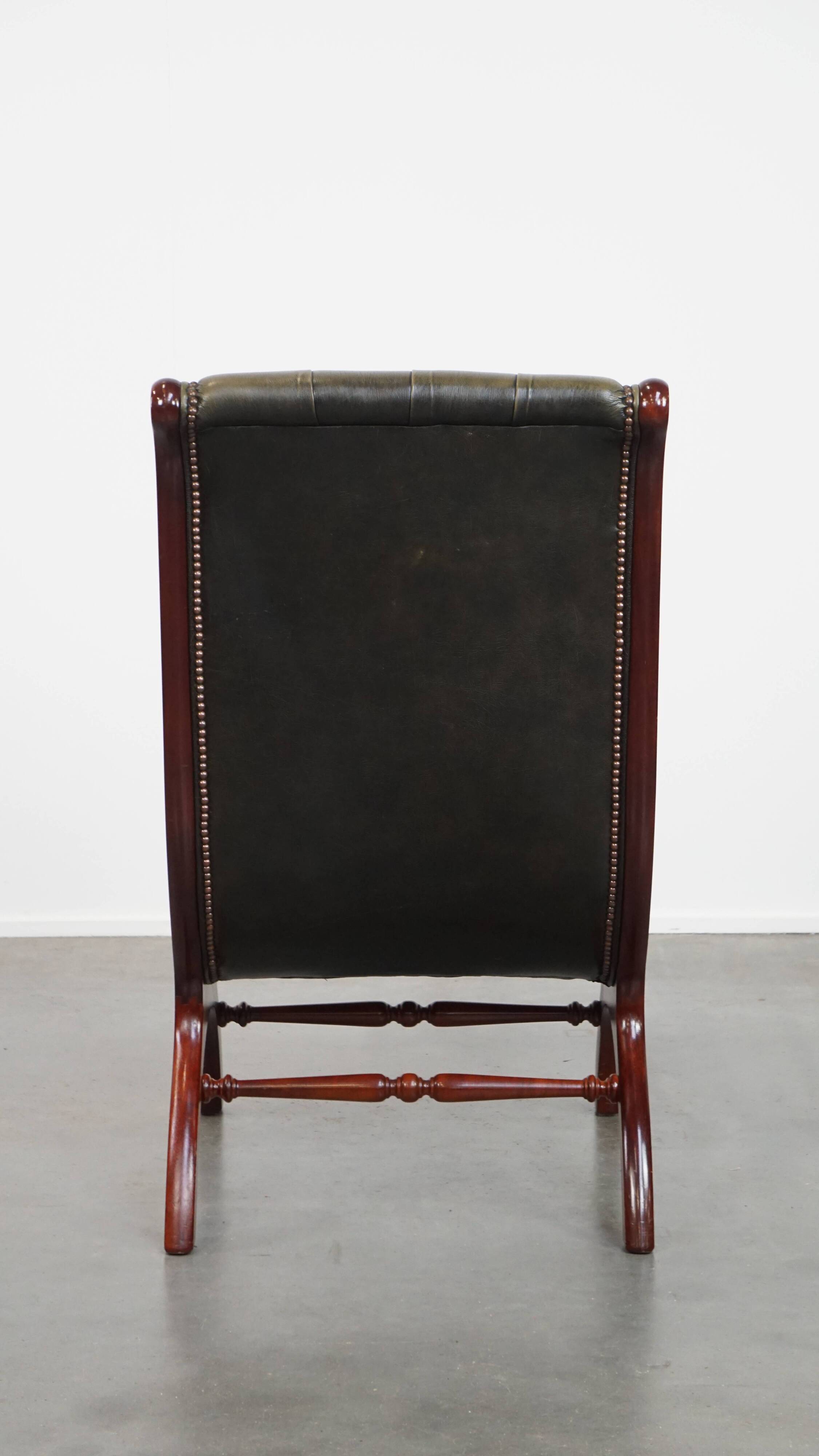 Green Cowhide Leather English Chesterfield Armchair