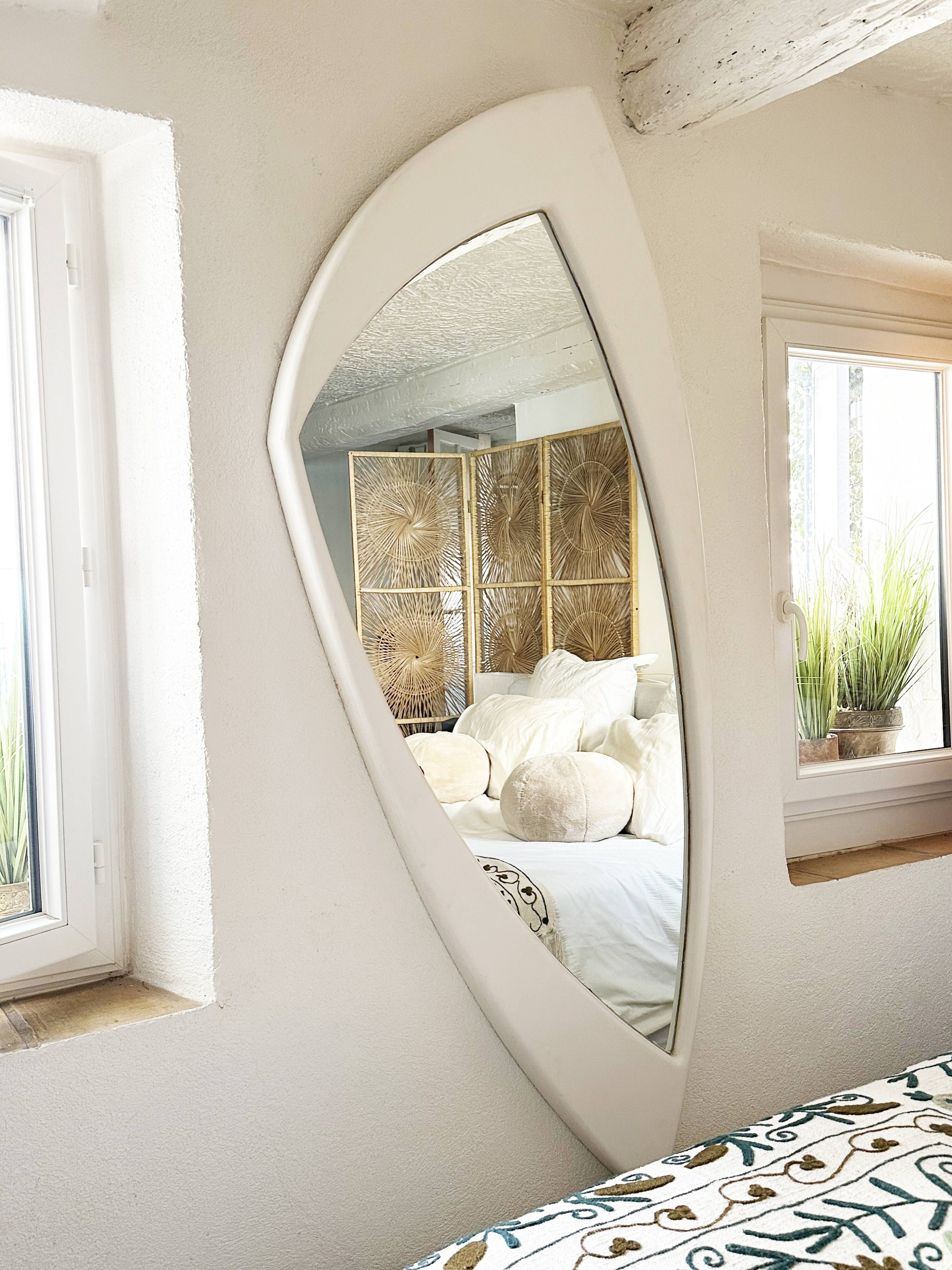 Dismantled Space Age XXL wall mirror in lacquered wood. France, 1970s.