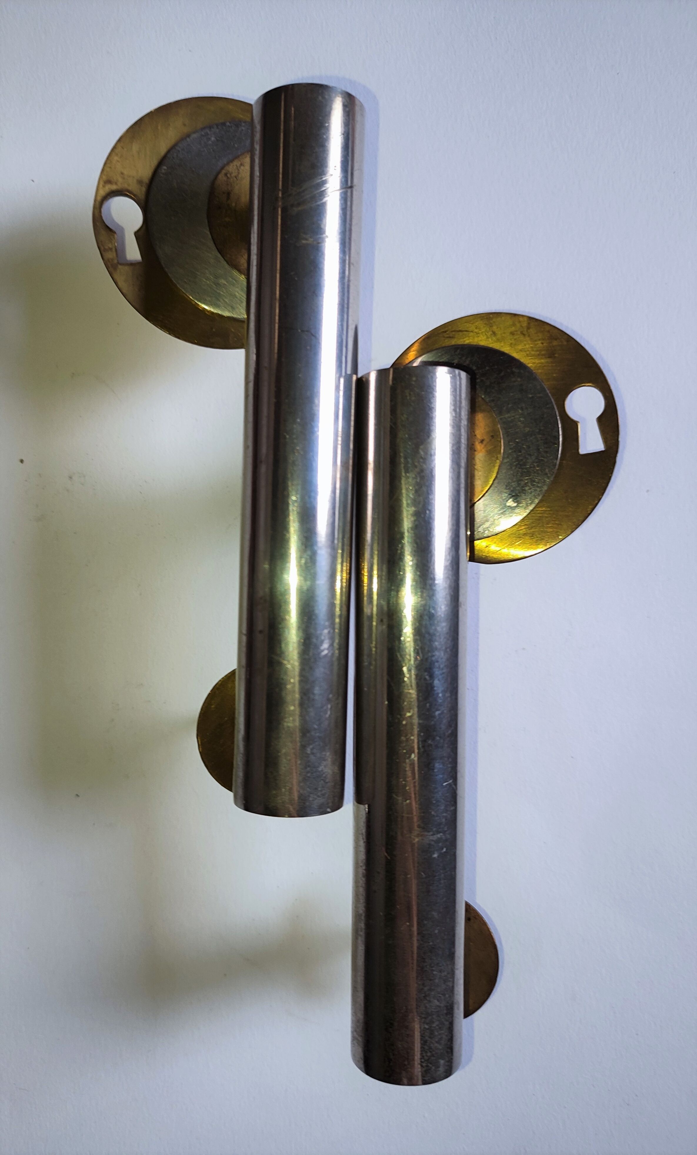 Pair of nickel-plated art deco furnishing handles
