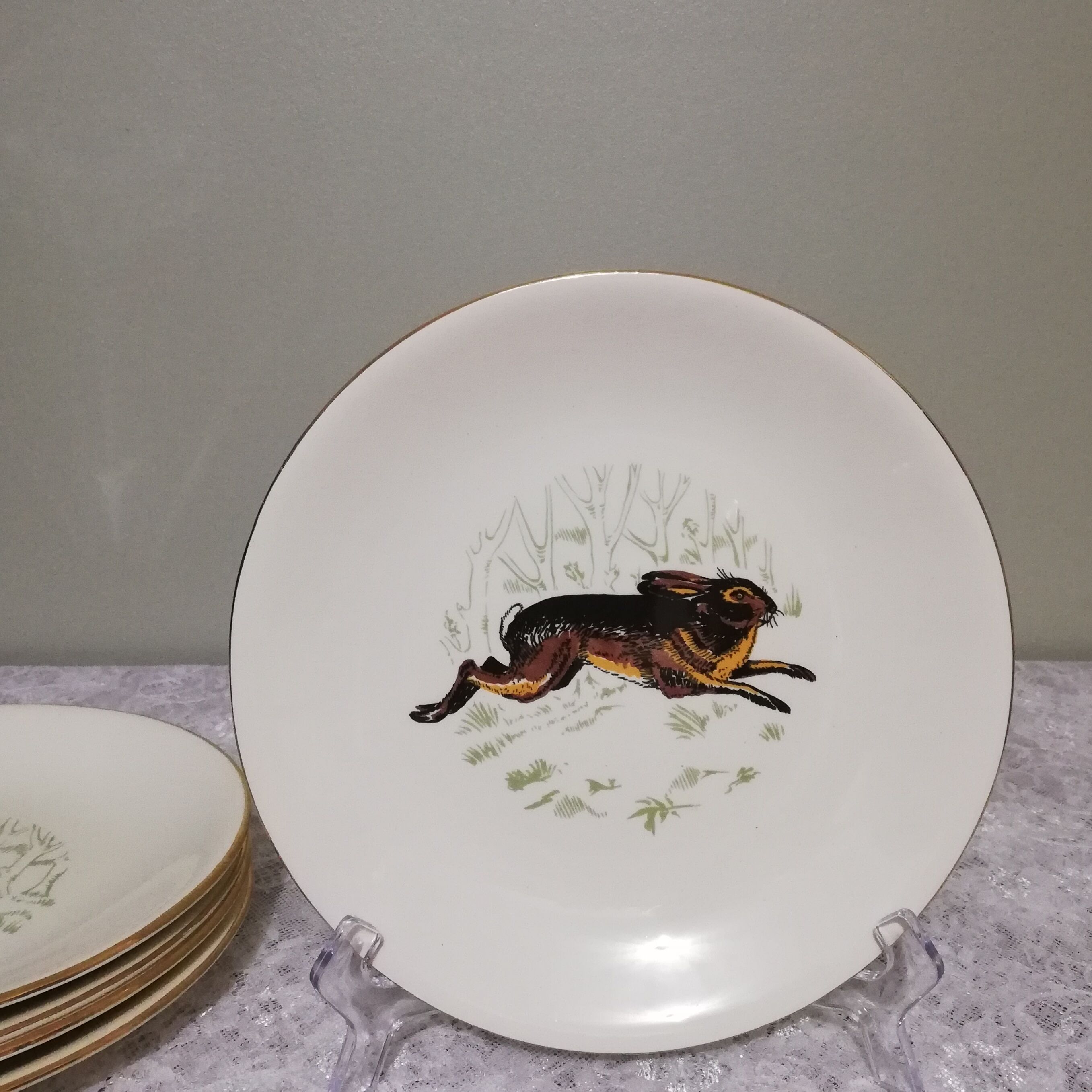 6 assiettes plates Gien Marly "animaux des forêts"