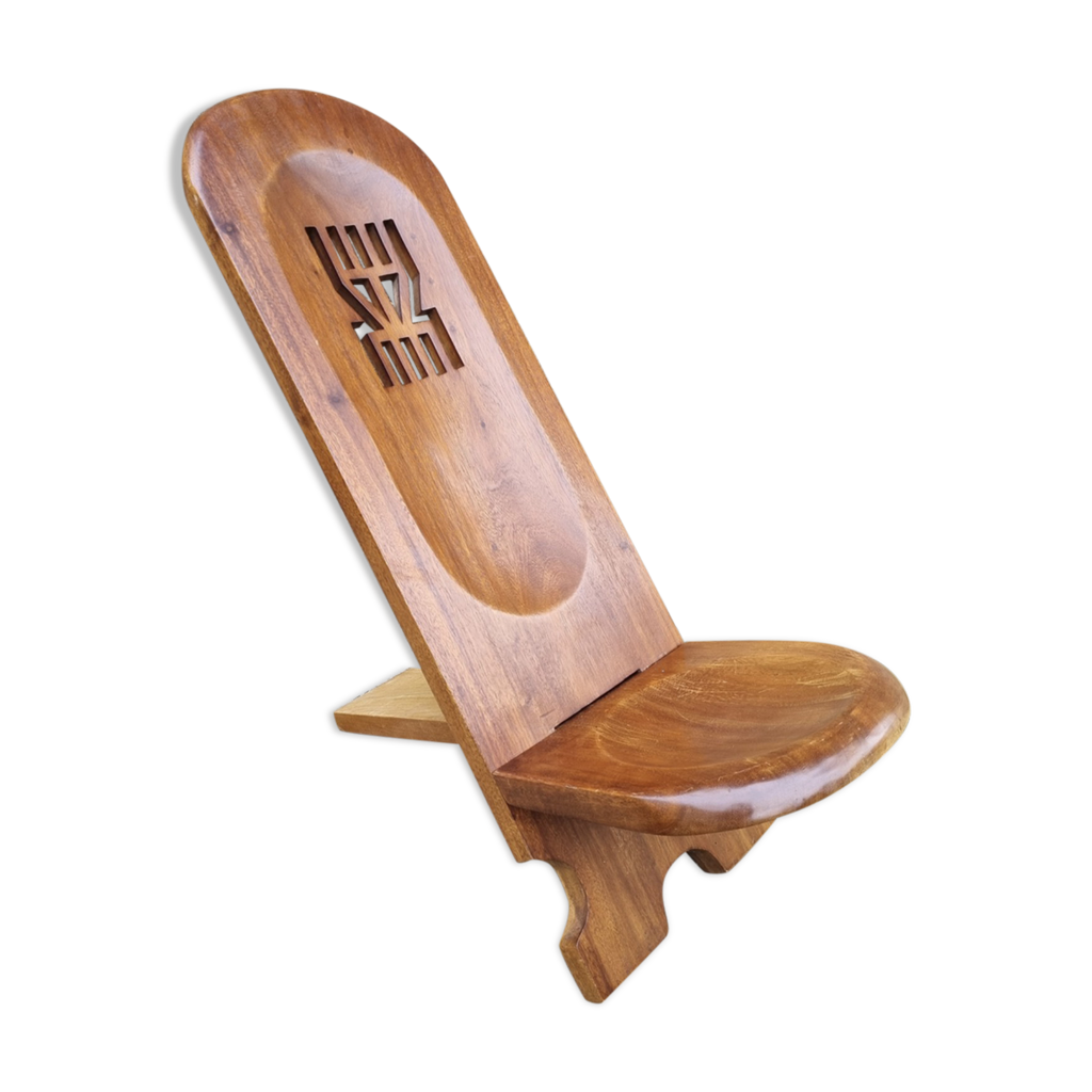 Chaise à palabre africaine pliante, bois massif | Selency