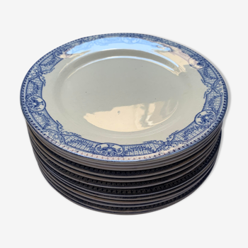 Set of flat blue plates