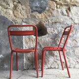 Pair of tolix T1 chairs in red metal by Xavier Pauchard - vintage 1960