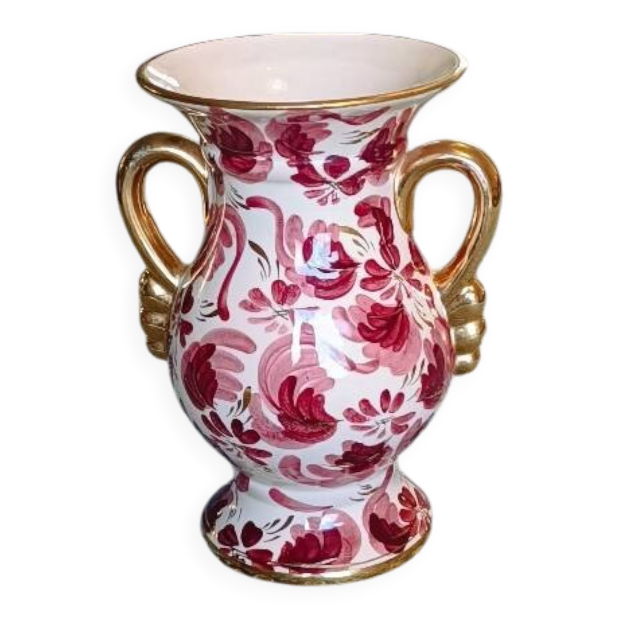 Henri Béquet porcelain vase – Medici shape – Red floral decoration
