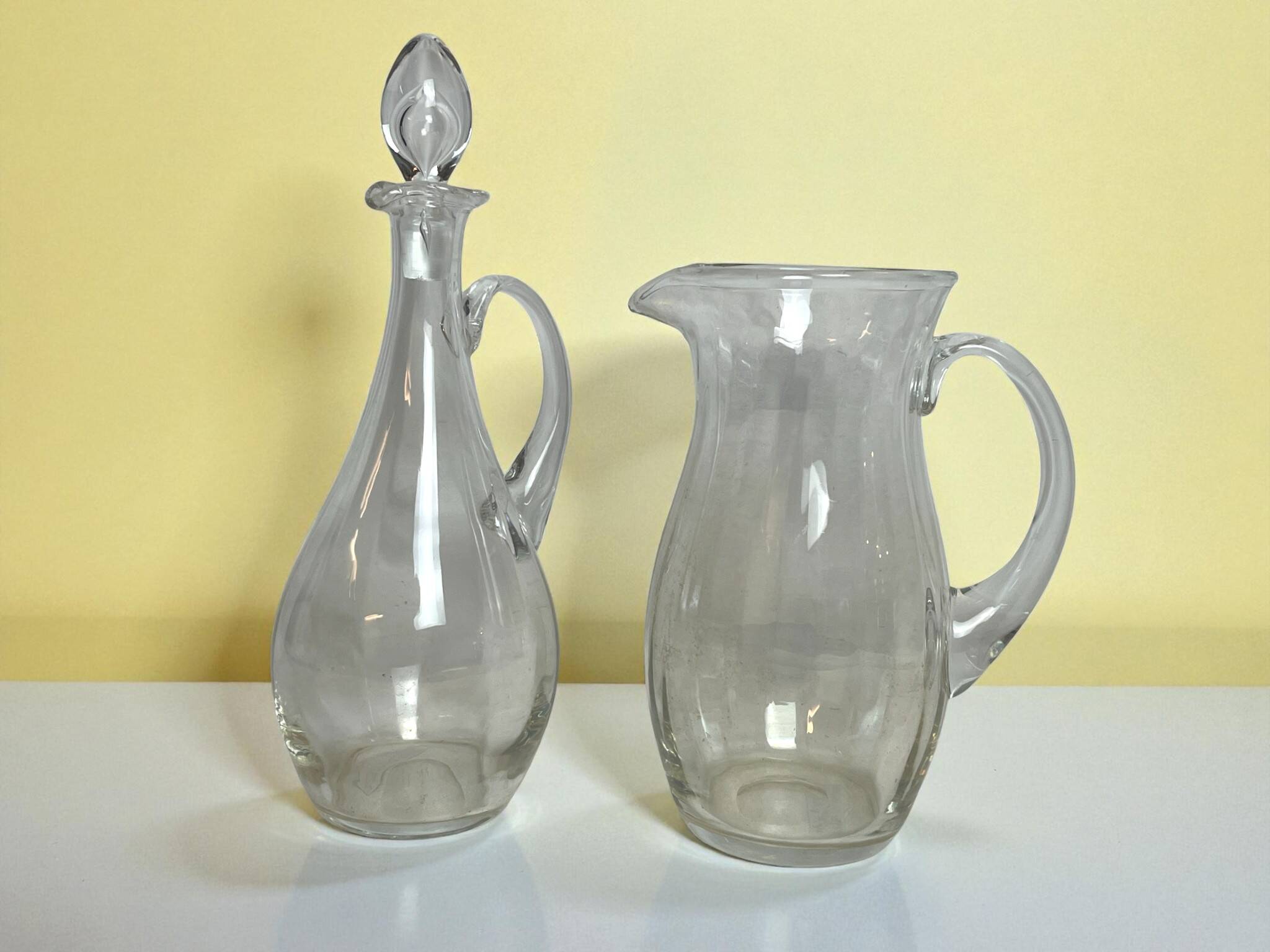 Tableware, faceted crystal carafe and pitcher, 20th century