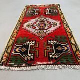 Small Vintage Turkish Rug 103x52 cm, Short Runner, Tribal, Shabby, Mini Carpet