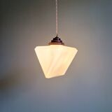 Art Deco pendant light in white opaline, triangular prism, 1920s-30s