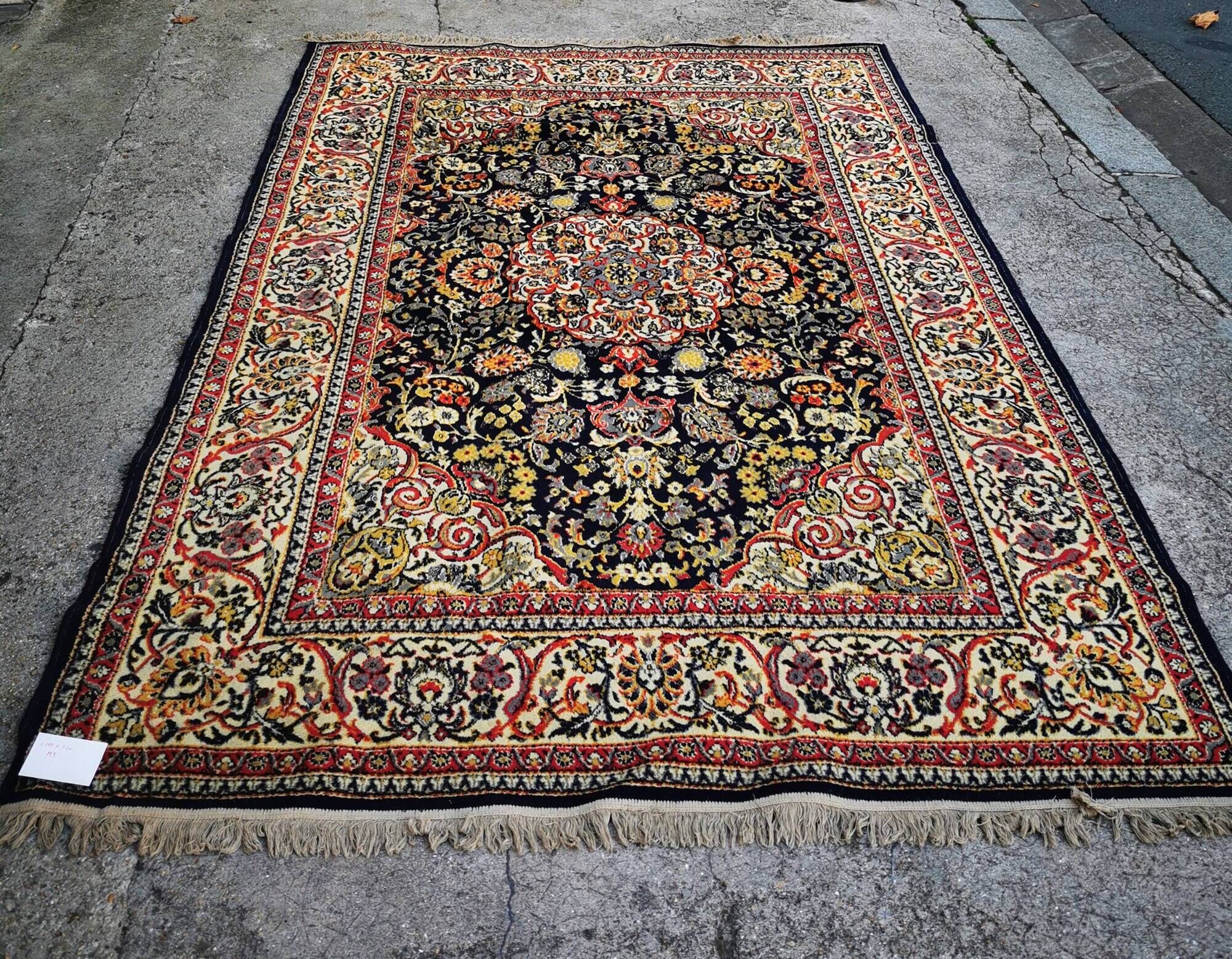 Large antique Persian rug Kashan Isfahan wool knotted floral (M3) 285x200 cm