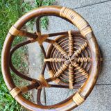 Curved bamboo and rattan stool, 1960