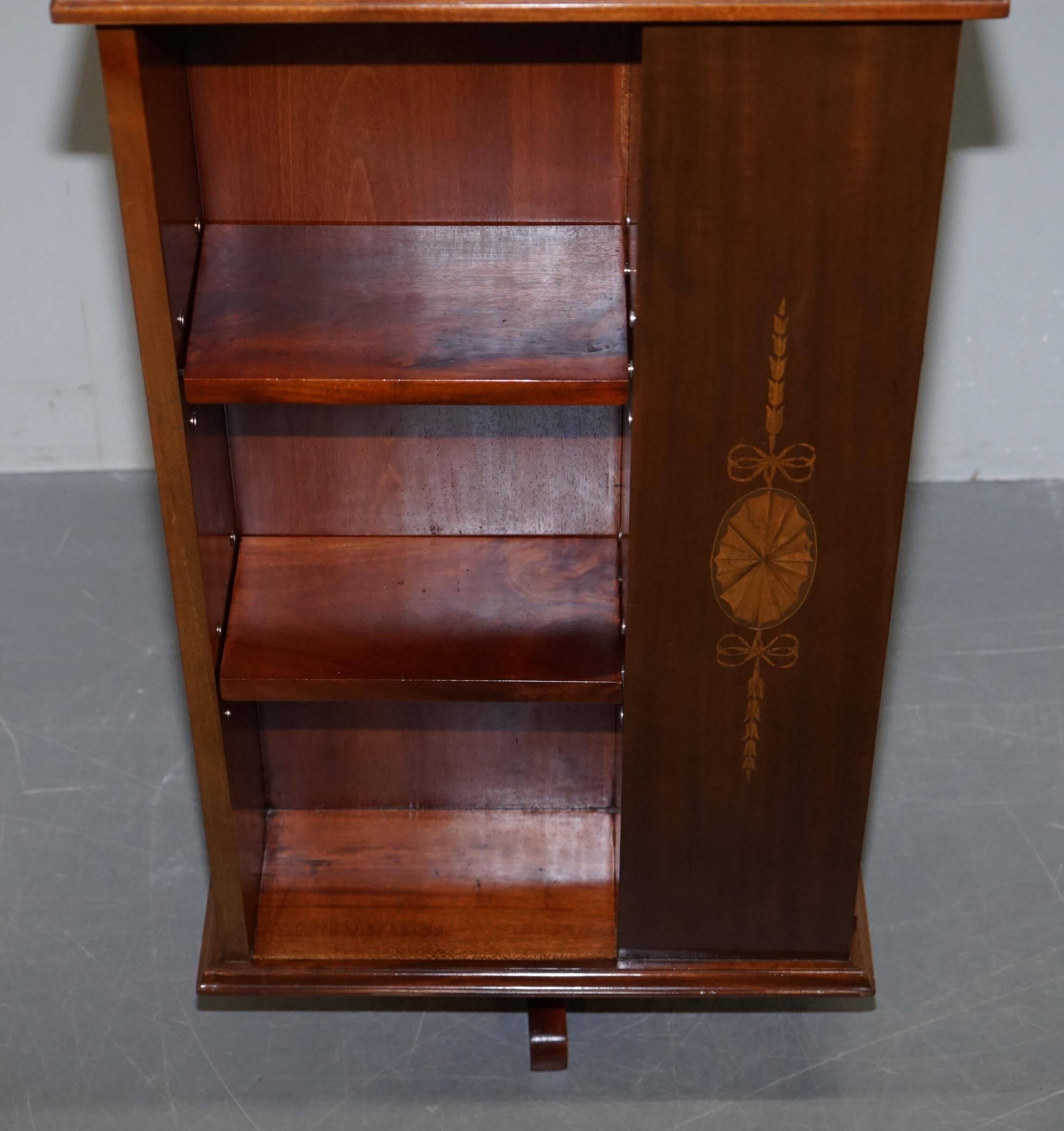 Edwardian burr walnut revolving bookcase with Sheraton inlays circa 1900