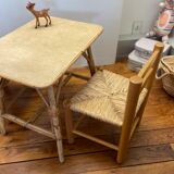 Vintage children's chair in wood and straw