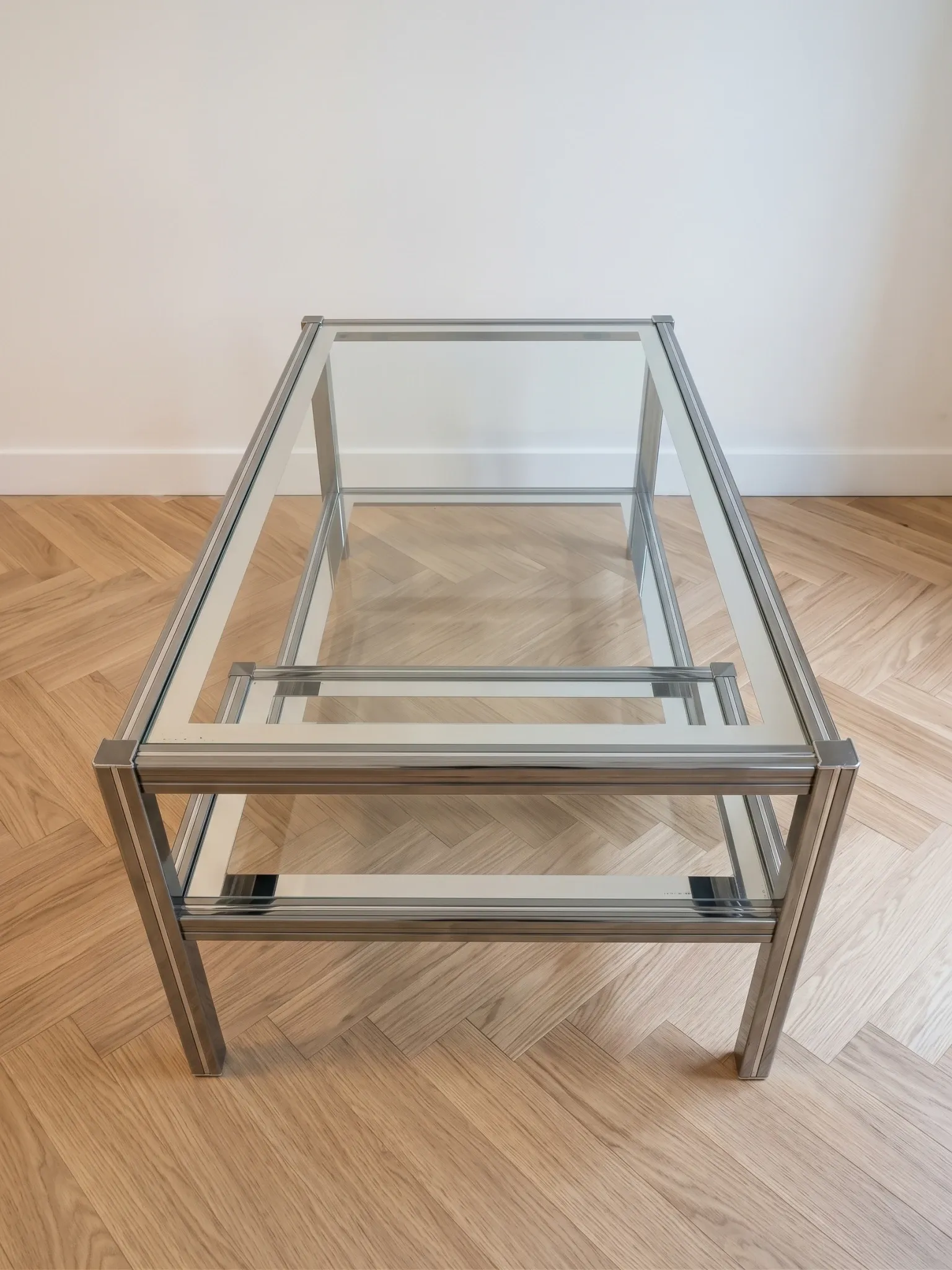 Romeo Rega coffee table in glass and chrome metal, 1970s