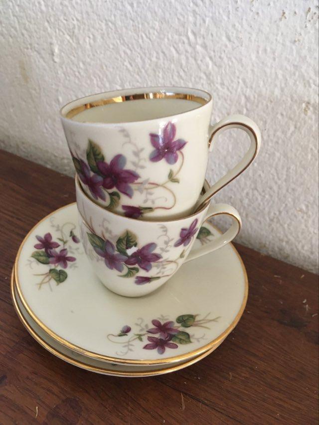 Two porcelain cups with violets