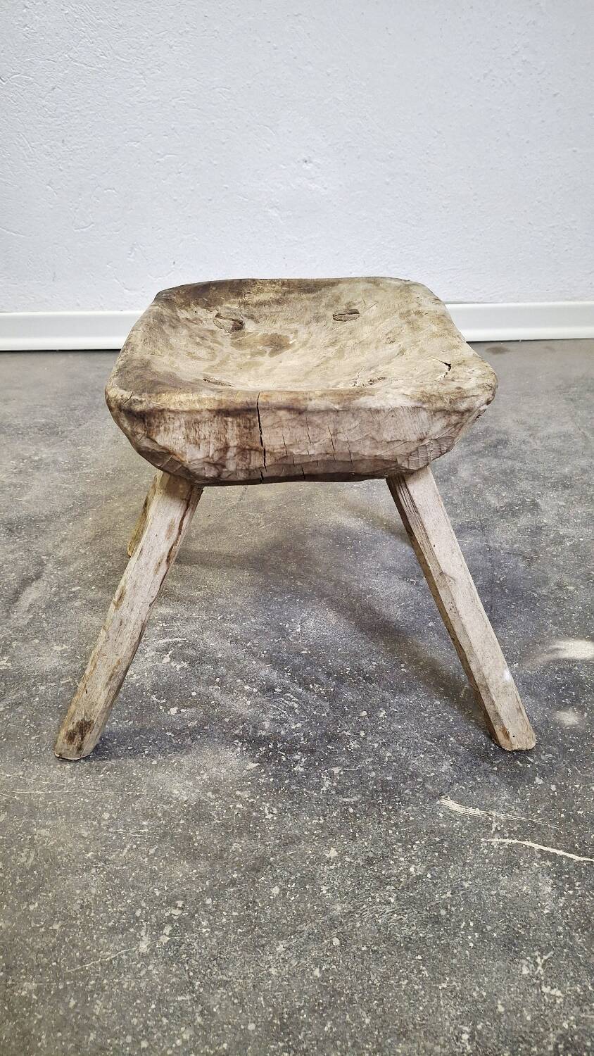 Hand-carved wooden stool, Wabi-Sabi. 1850-1900