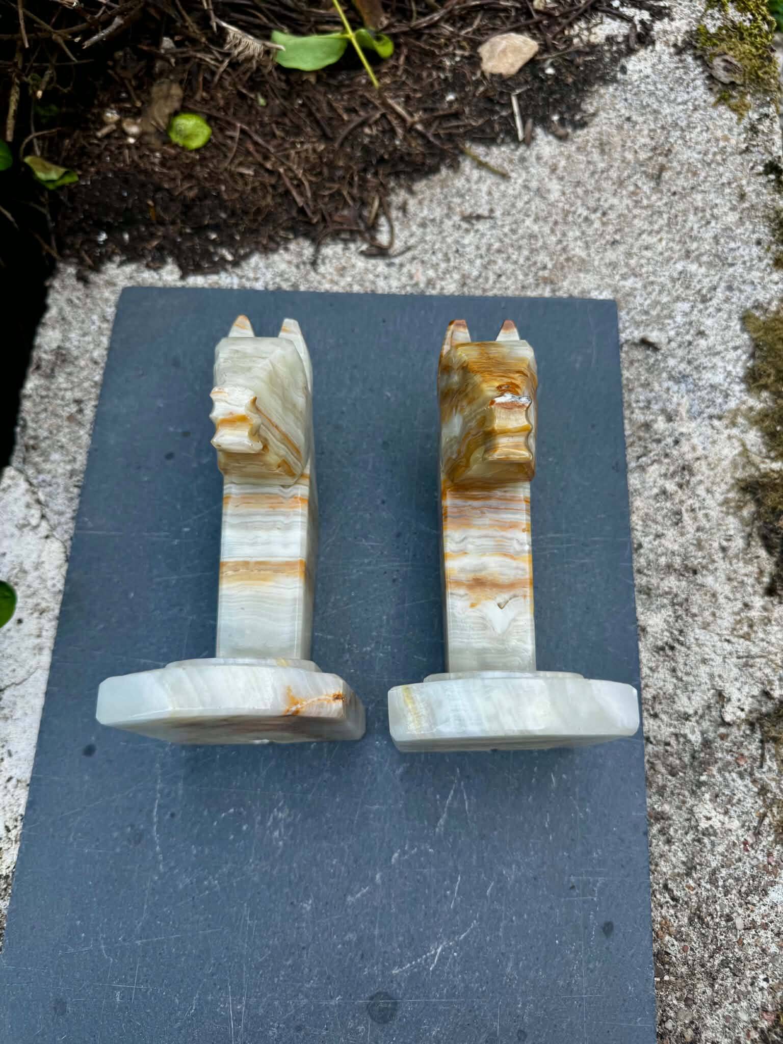 2 onyx bookends horse 1960s Italy vintage