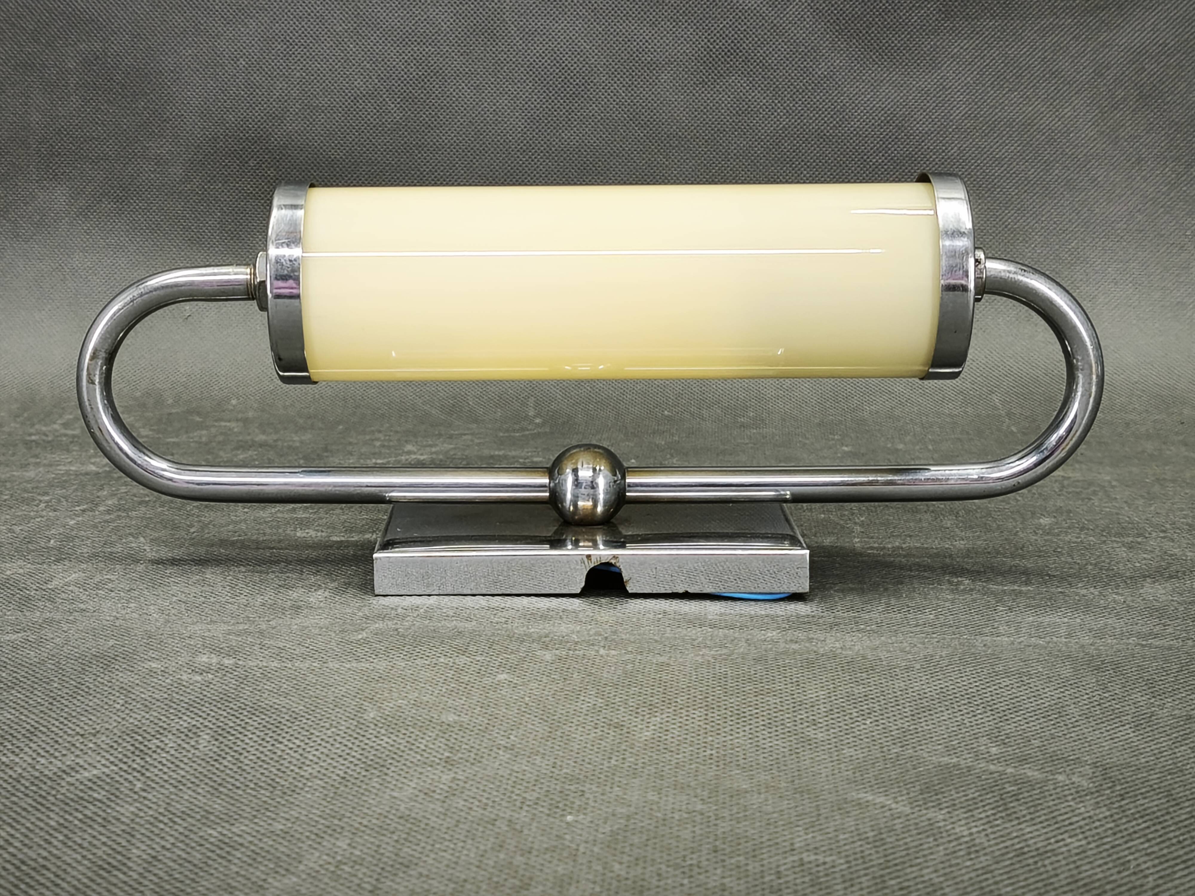 Czech Art Deco Chrome and Champagne Glass Wall Light, 1930s