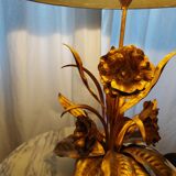 Large lamp, bouquet of vintage anemone flowers, gold metal, Hans Kogl