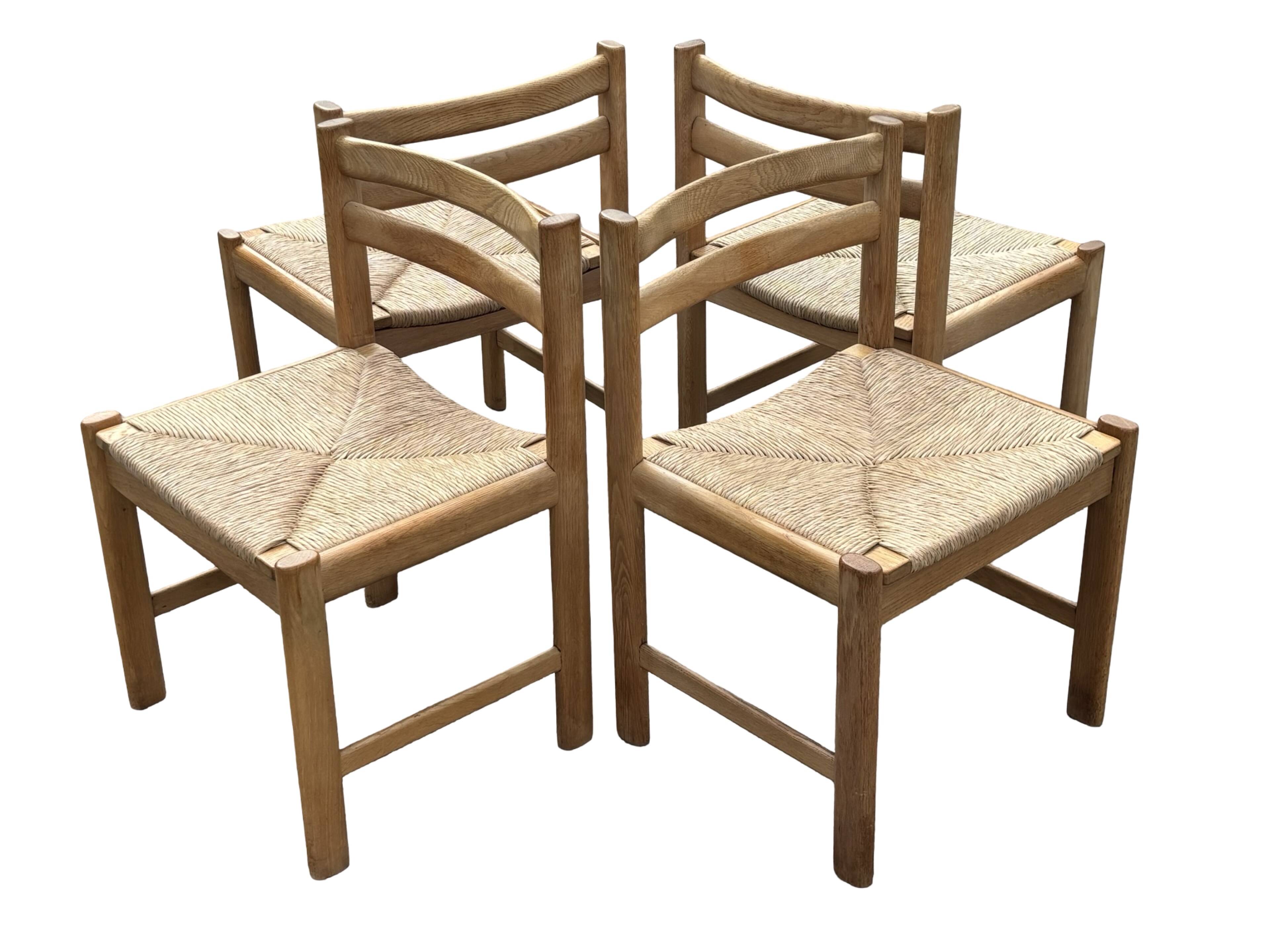 Vintage dining chairs set of 6 oak and rattan design minimalist design
