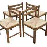 Vintage dining chairs set of 6 oak and rattan design minimalist design